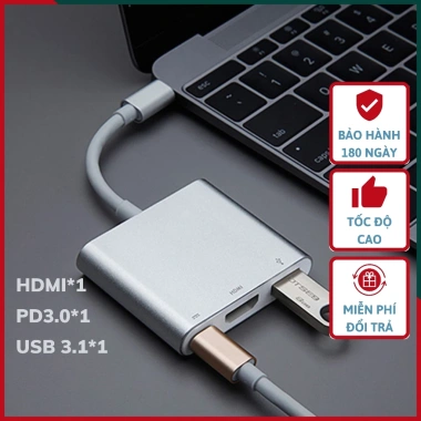 Hub Type C 3in1 - Chuyển Đổi USB‑C sang HDMI 4K, USB 3.0, PD 65W cho MacBook, Samsung Dex - Giá 145.000₫