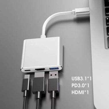 Hub Type C 3in1 - Chuyển Đổi USB‑C sang HDMI 4K, USB 3.0, PD 65W cho MacBook, Samsung Dex - Giá 145.000₫