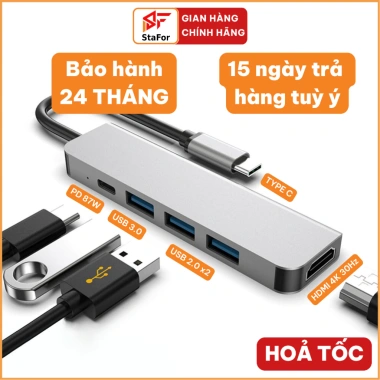 Hub Type C 5 trong 1 S65 - Chuyển đổi USB-C sang HDMI 4K/2K, USB, cho MacBook, iPad, Laptop - Giá chỉ 162.000₫