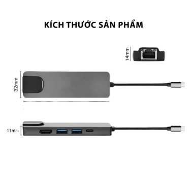 Hub Type C 5/6 in 1 Cổng LAN USB-C sang Gigabit Ethernet, USB 3.0, HDMI, PD - 178.000 VND