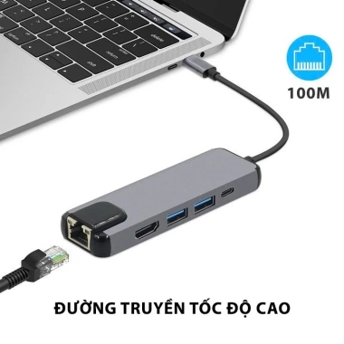 Hub Type C 5/6 in 1 Cổng LAN USB-C sang Gigabit Ethernet, USB 3.0, HDMI, PD - 178.000 VND
