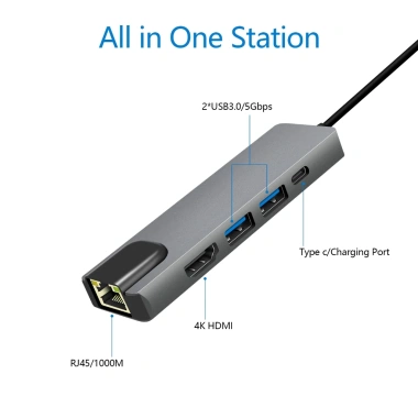 Hub Type C 5/6 in 1 Cổng LAN USB-C sang Gigabit Ethernet, USB 3.0, HDMI, PD - 178.000 VND