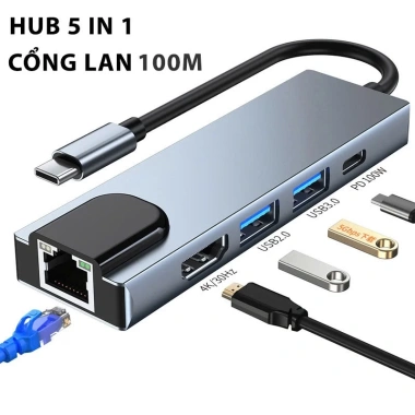 Hub Type C 5/6 in 1 Cổng LAN USB-C sang Gigabit Ethernet, USB 3.0, HDMI, PD - 178.000 VND