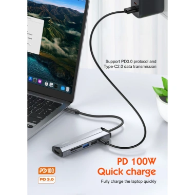 Hub Type-C LDNIO DS-56H 87W PD - HDMI 4K, USB 3.0, TF/SD Card, Giảm giá 335k 5