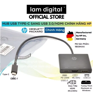 HUB Type-C sang HDMI + USB 3.0 chính hãng HP, bảo hành 1 năm, giảm giá 20%