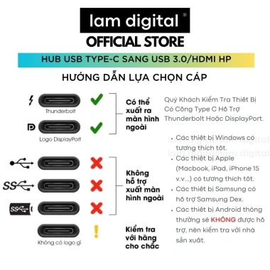 HUB Type-C sang HDMI + USB 3.0 chính hãng HP, bảo hành 1 năm, giảm giá 20%