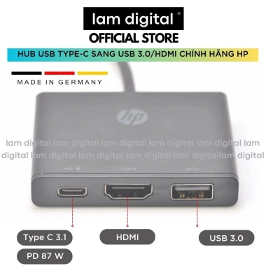 HUB Type-C sang HDMI + USB 3.0 chính hãng HP, bảo hành 1 năm, giảm giá 20%