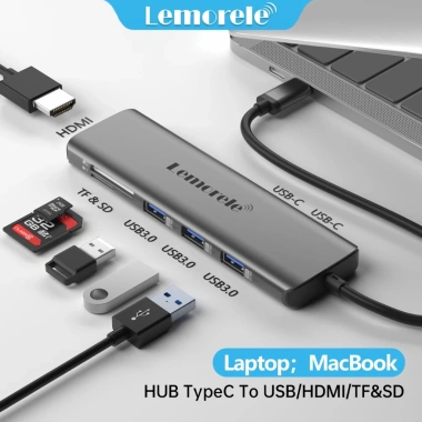 Hub Type C sang HDMI, USB 3.0, SD/TF, PD 100W – Đầu chuyển Lemorele cho MacBook, Tablet – Giá ưu đãi 379.000₫