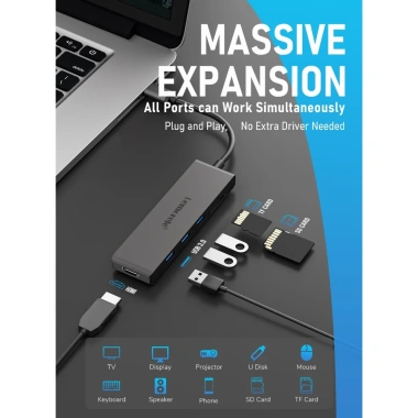 Hub Type C sang HDMI, USB 3.0, SD/TF, PD 100W – Đầu chuyển Lemorele cho MacBook, Tablet – Giá ưu đãi 379.000₫