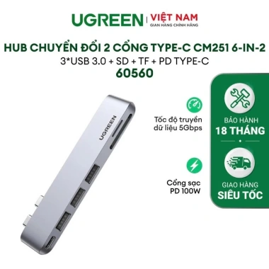 Hub Type-C UGREEN PD 100W - 3 cổng HDMI USB, Bảo hành 18 tháng, 1 đổi 1, Giá 309.000₫ 7 Hub Type-C UGREEN PD 100W - 3 cổng HDMI USB, Bảo hành 18 tháng, 1 đổi 1, Giá 309.000₫ 7