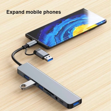 Hub Type-C USB 3.0 8 Port chuyển đổi 2 đầu in 1 đọc thẻ SD/TF - Giá chỉ 100.000₫