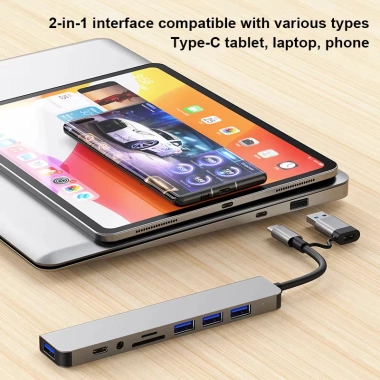 Hub Type-C USB 3.0 8 Port chuyển đổi 2 đầu in 1 đọc thẻ SD/TF - Giá chỉ 100.000₫