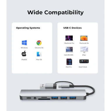 Hub Type-C USB 3.0 8 Port chuyển đổi 2 đầu in 1 đọc thẻ SD/TF - Giá chỉ 100.000₫