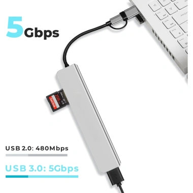 Hub Type-C USB 3.0 8 Port chuyển đổi 2 đầu in 1 đọc thẻ SD/TF - Giá chỉ 100.000₫