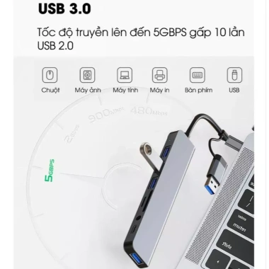 Hub Type C USB 3.0 8 Port, Đọc Thẻ SD/TF 3.5mm, Tương Thích Laptop - 48.000 VND