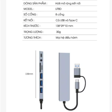 Hub Type C USB 3.0 8 Port, Đọc Thẻ SD/TF 3.5mm, Tương Thích Laptop - 48.000 VND 9 Hub Type C USB 3.0 8 Port, Đọc Thẻ SD/TF 3.5mm, Tương Thích Laptop - 48.000 VND 9