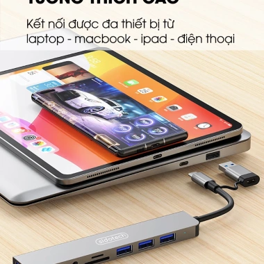 Hub Type C USB 3.0 8 Port SIDOTECH UT8D – Chuyển Đổi 2 Đầu In 1, Đọc Thẻ SD/TF 3.5, Tương Thích Laptop – Giá 165.000đ