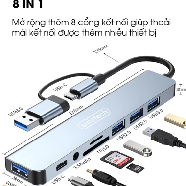 Hub Type C USB 3.0 8 Port SIDOTECH UT8D – Chuyển Đổi 2 Đầu In 1, Đọc Thẻ SD/TF 3.5, Tương Thích Laptop – Giá 165.000đ 3 Hub Type C USB 3.0 8 Port SIDOTECH UT8D – Chuyển Đổi 2 Đầu In 1, Đọc Thẻ SD/TF 3.5, Tương Thích Laptop – Giá 165.000đ 3