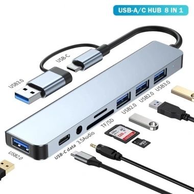 Hub Type C USB 3.0 8 trong 1 – Bộ Chia USB đa năng cho Laptop, PC, Máy In