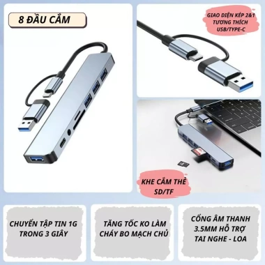 Hub Type C USB 3.0 8 trong 1 – Bộ Chia USB đa năng cho Laptop, PC, Máy In 10 Hub Type C USB 3.0 8 trong 1 – Bộ Chia USB đa năng cho Laptop, PC, Máy In 10