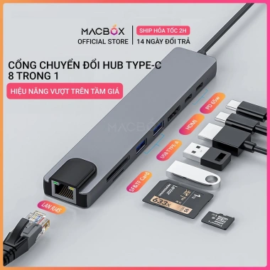 HUB Type C USB 3.0 HDMI, USB, SD/TF, LAN, PD - Giá 99.000đ cho Laptop & Phone