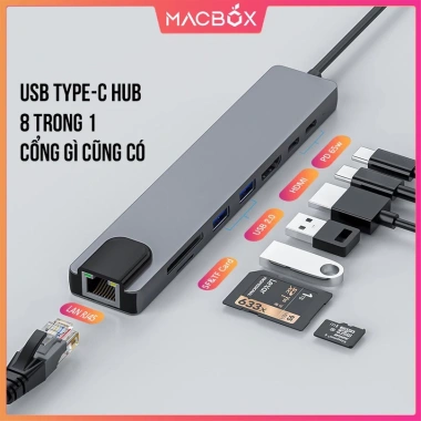 HUB Type C USB 3.0 HDMI, USB, SD/TF, LAN, PD - Giá 99.000đ cho Laptop & Phone