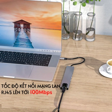 Hub Type‑C 8 trong 1 HDMI, LAN RJ45, USB‑C, SD/TF – Hỗ trợ Thunderbolt 3/4 & DEX, chỉ 109.000₫ 3