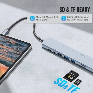 Hub Type‑C 8 trong 1 HDMI TF SD USB RJ45 cho MacBook Laptop Điện thoại - Giá 245.000₫