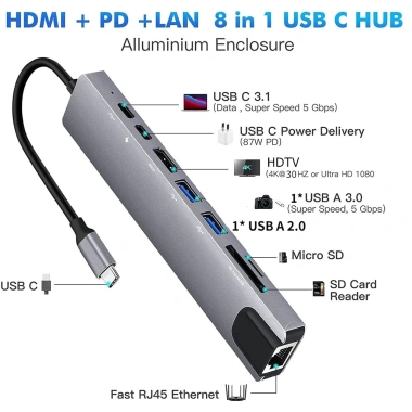 Hub TypeC USB-C 8 trong 1 HDMI RJ45 Ethernet USB 3.0 Đầu đọc TF PD - Siêu rẻ 249k 2 Hub TypeC USB-C 8 trong 1 HDMI RJ45 Ethernet USB 3.0 Đầu đọc TF PD - Siêu rẻ 249k 2