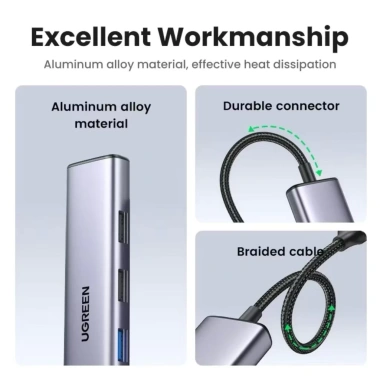 Hub Ugreen Type C to HDMI 5in1 4K60Hz, 3 USB 3.0, vỏ nhôm – Truyền dữ liệu nhanh 4 Hub Ugreen Type C to HDMI 5in1 4K60Hz, 3 USB 3.0, vỏ nhôm – Truyền dữ liệu nhanh 4