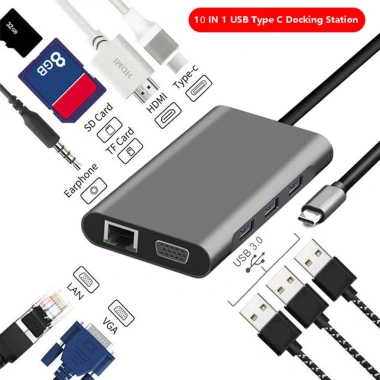 Hub USB 10 trong 1 USB-C 3.0, HDMI 4K, VGA, RJ45 cho MacBook Pro - Tốc độ cao 3