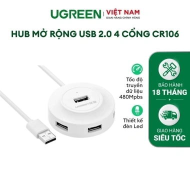 Hub USB 2.0 4 cổng UGREEN CR106 - Chính hãng, Bảo hành 18 tháng, Giá 158.000₫