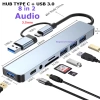 Hub USB 3.0 8 trong 1 Type-C & USB-A, OTG, Đọc thẻ TF/SD, Âm thanh, 48.000 VND