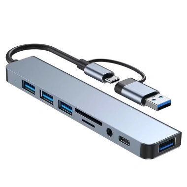 Hub USB 3.0 8 trong 1 Type-C & USB-A, OTG, Đọc thẻ TF/SD, Âm thanh, 48.000 VND