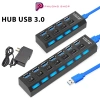 HUB USB 3.0 - Bộ chia 7 Cổng USB + 4 Cổng, Cáp Rời, Công Tắc, Đèn LED, Tặng Adapter 5V 1A