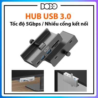 Hub USB 3.0 DoDo Gear vỏ nhôm kẹp bàn kẹp màn hỗ trợ USB-C thẻ SD TF 250.000₫