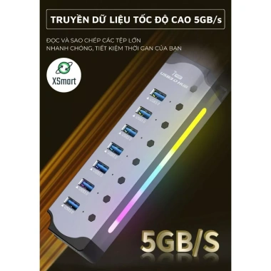 HUB USB 3.0 hợp kim nhôm U3H702 LED RGB cáp chuyển đổi 5Gbps giá 279.000₫ giảm tới 61.380₫