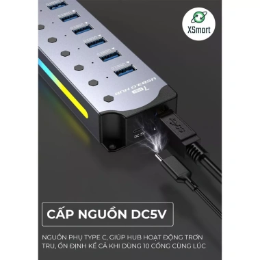 HUB USB 3.0 hợp kim nhôm U3H702 LED RGB cáp chuyển đổi 5Gbps giá 279.000₫ giảm tới 61.380₫