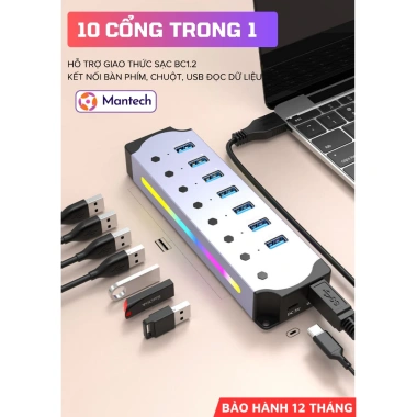 Hub USB 3.0 U3H702 Hợp Kim Nhôm LED RGB – Truyền Dữ Liệu Tốc Độ Cao Đa Năng, Giá 539.000₫ 2