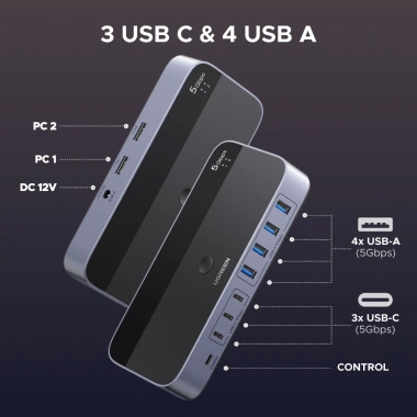 Hub USB 3.0 UGREEN 2 vào 7 ra, 5Gbps, kèm nguồn và OTG, chia sẻ đa thiết bị 2
