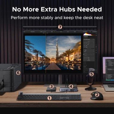 Hub USB 3.0 UGREEN 2 vào 7 ra, 5Gbps, kèm nguồn và OTG, chia sẻ đa thiết bị 4