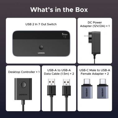 Hub USB 3.0 UGREEN 2 vào 7 ra, 5Gbps, kèm nguồn và OTG, chia sẻ đa thiết bị 8