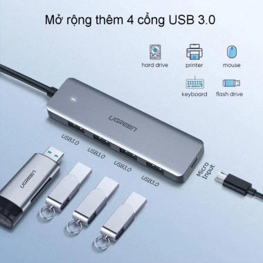 Hub USB 4 cổng USB 3.0 + nguồn USB Type-C Ugreen 50.985 - Giá chỉ 260.000₫ 3