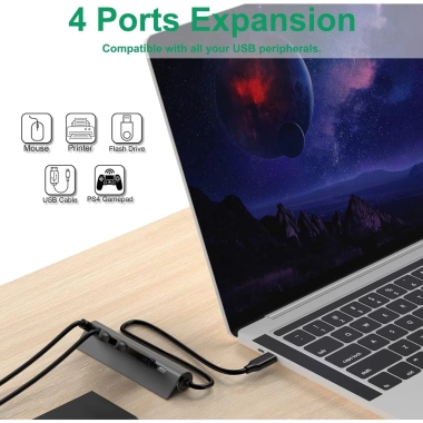 HUB USB 5 trong 1 tốc độ 5Gbps - Ổ cắm mở rộng đa cổng màu hồng, giảm giá 128k