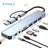 Hub USB 8 trong 2 với đầu đọc thẻ, cổng USB C, USB 3.0/2.0, tăng cường kết nối