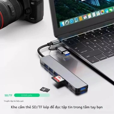 Hub USB 8 trong 2 với đầu đọc thẻ, cổng USB C, USB 3.0/2.0, tăng cường kết nối 3