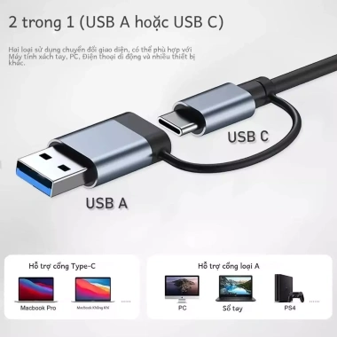 Hub USB 8 trong 2 với đầu đọc thẻ, cổng USB C, USB 3.0/2.0, tăng cường kết nối 4