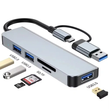 Hub USB 8 trong 2 với đầu đọc thẻ, cổng USB C, USB 3.0/2.0, tăng cường kết nối 5