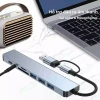 Hub USB 8 trong 2 với đầu đọc thẻ, cổng USB C, USB 3.0/2.0, tăng cường kết nối 8