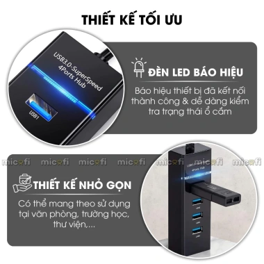 Hub USB Micofi 4 Cổng USB 3.0 5Gbps, Ổ Cắm Điện, Đèn LED - Giá 75.000 VND